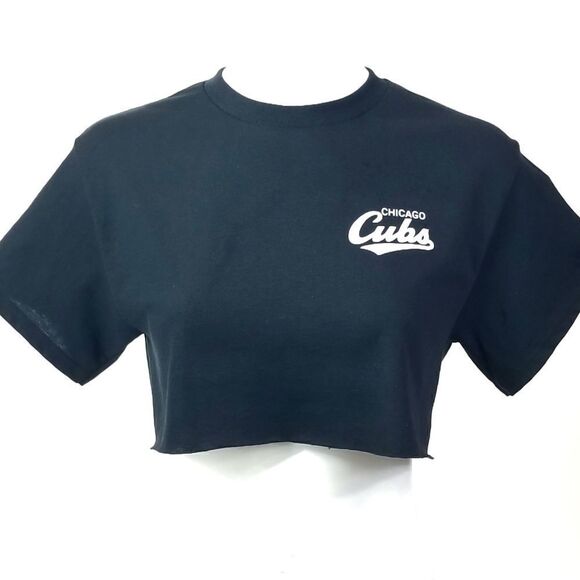 Chicago Cubs Double Script Retro Logo MLB "Cropped" Crop Top Baseball Jersey Tee - Picture 1 of 6